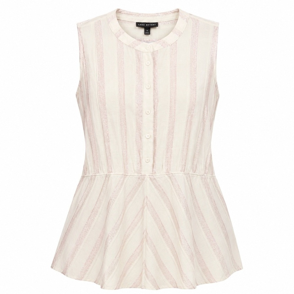 Lane Bryant Peplum Top Sleeveless Blouse Metallic‎ Stripe Cream Pink Womens 20